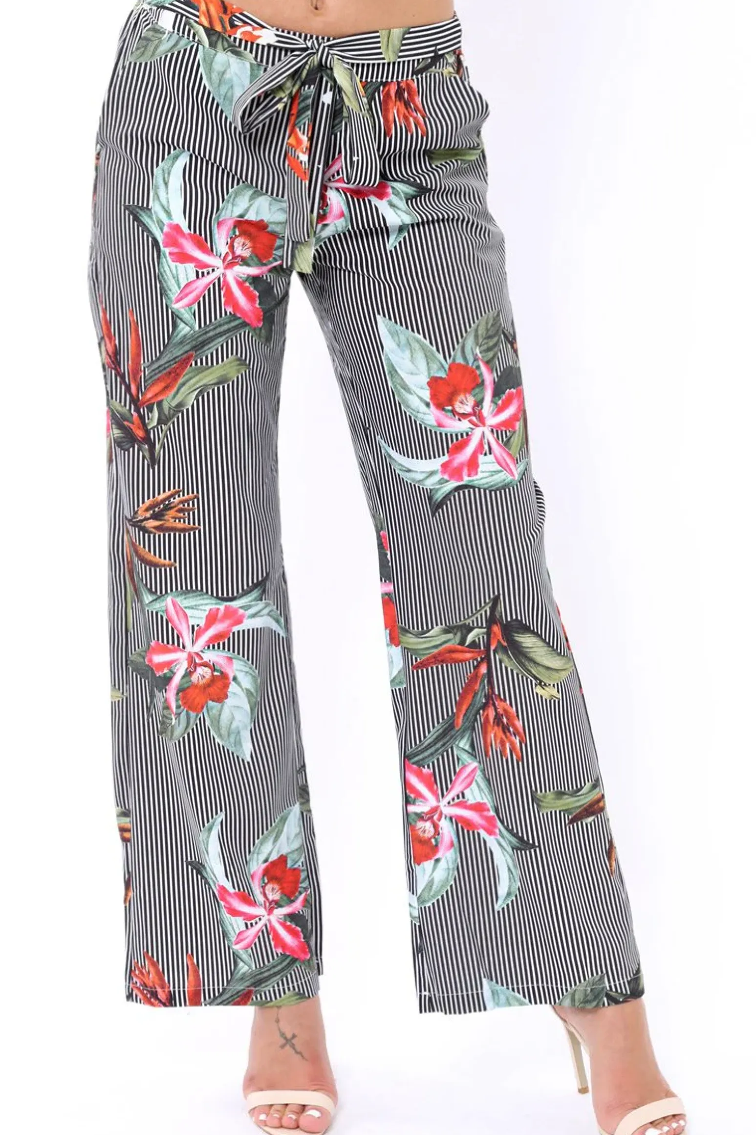 Rebellious Fashion Black Stripe trousers with floral print - Venice