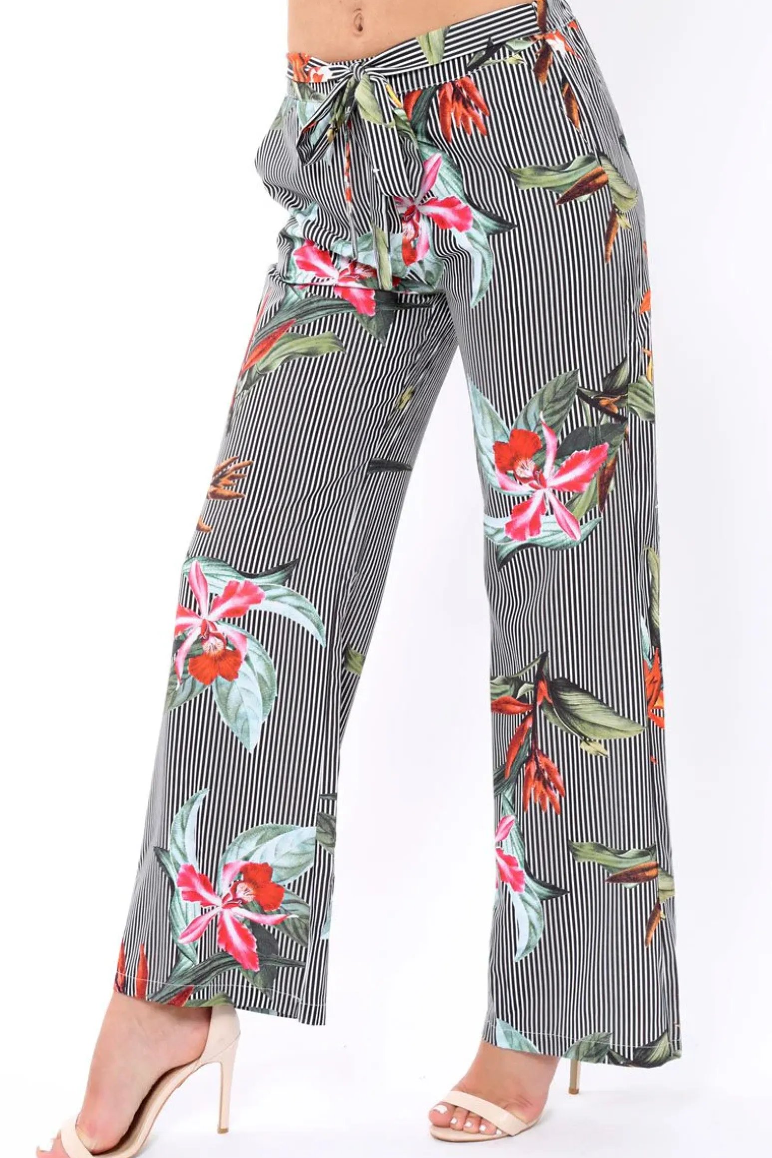 Rebellious Fashion Black Stripe trousers with floral print - Venice