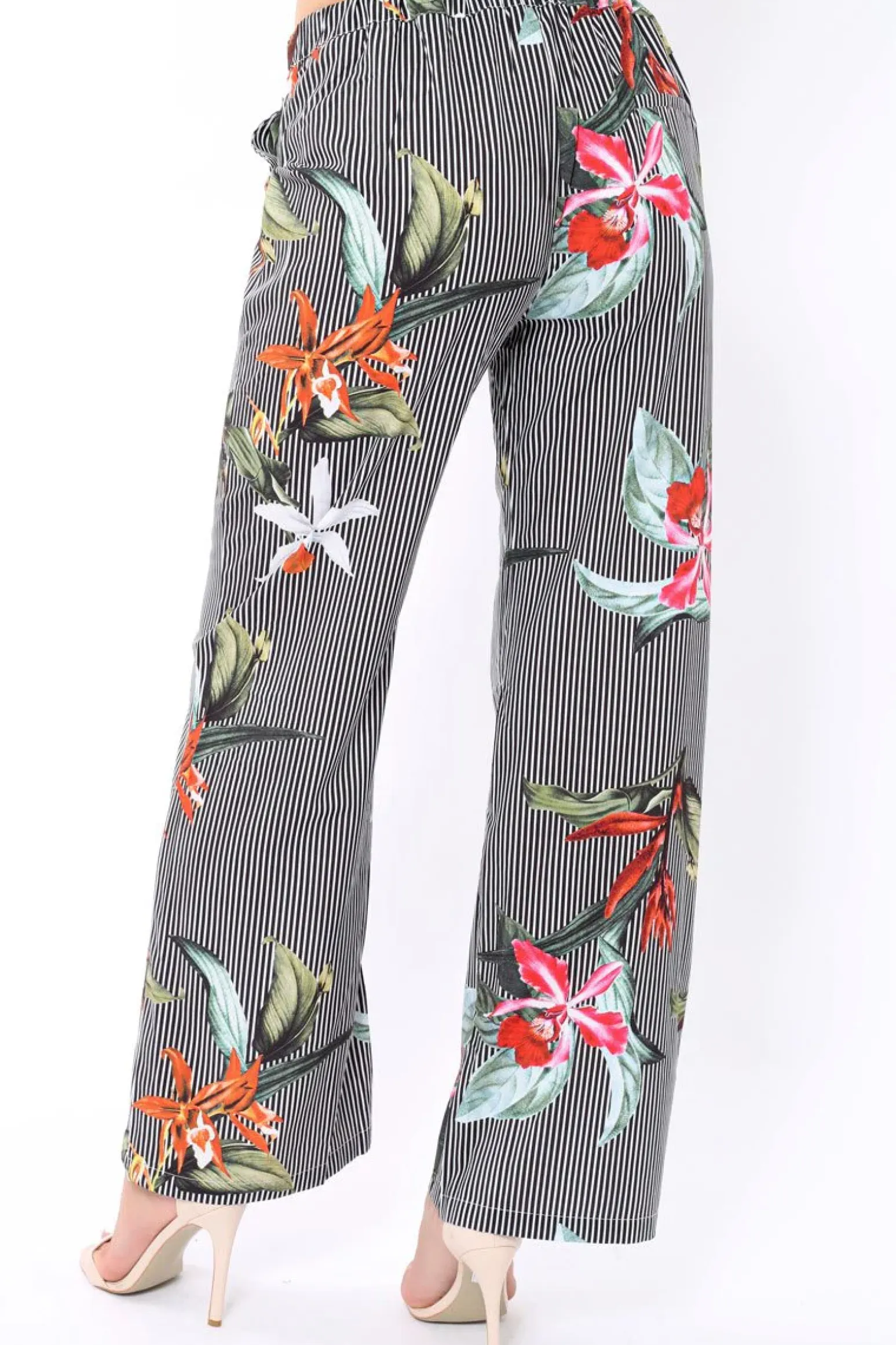 Rebellious Fashion Black Stripe trousers with floral print - Venice
