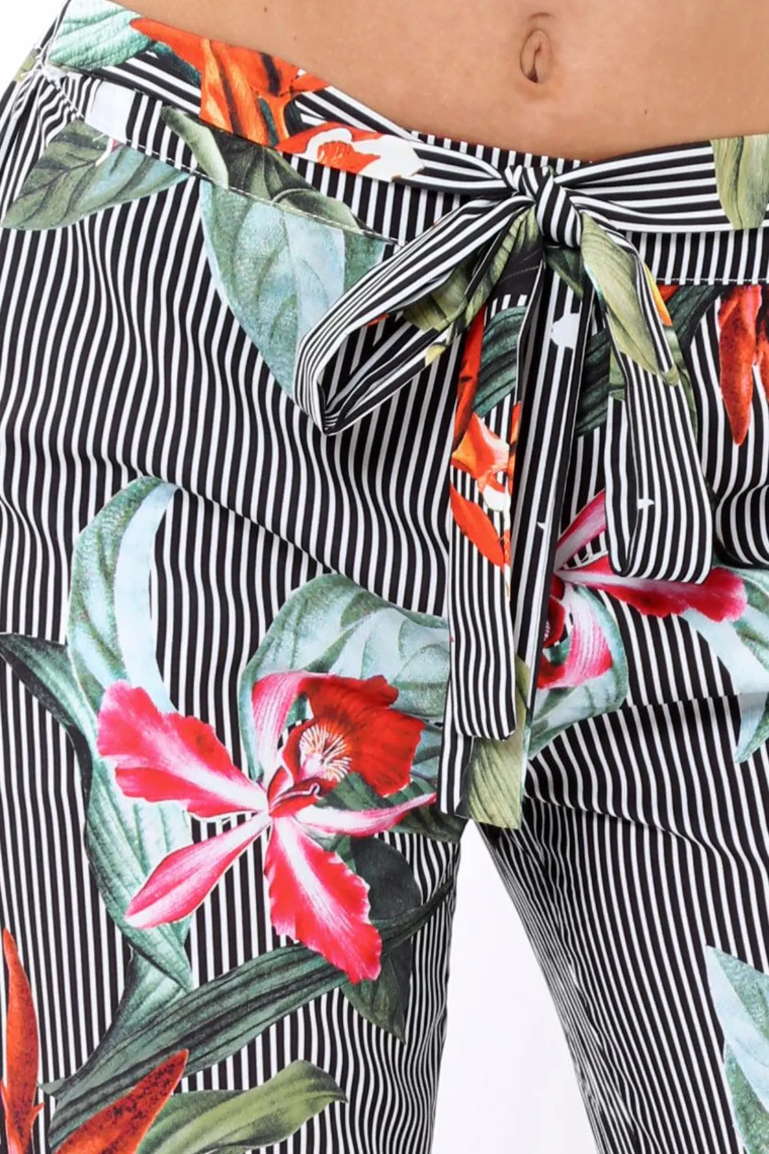 Rebellious Fashion Black Stripe trousers with floral print - Venice