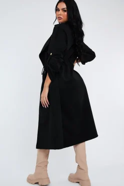 Rebellious Fashion Black Suede Relaxed Tie Waist Trench Coat - Rora
