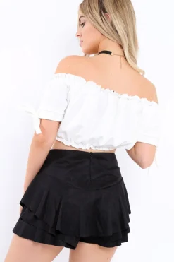 Rebellious Fashion Black Suedette Frill High Waisted Shorts - Claudelle