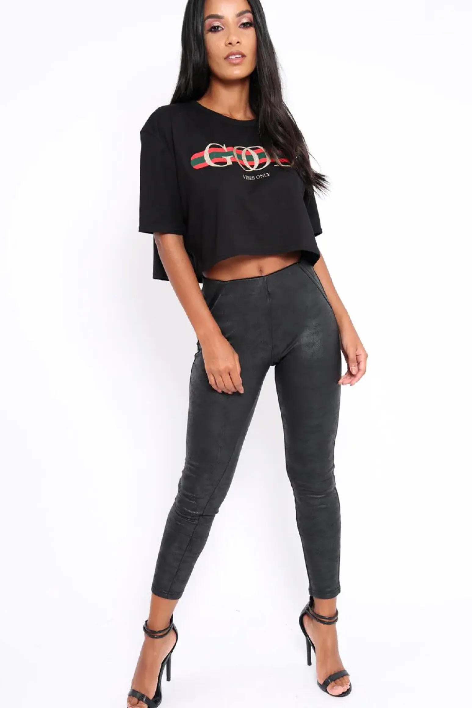 Rebellious Fashion Black Suedette High Waisted Leggings - Emilyn