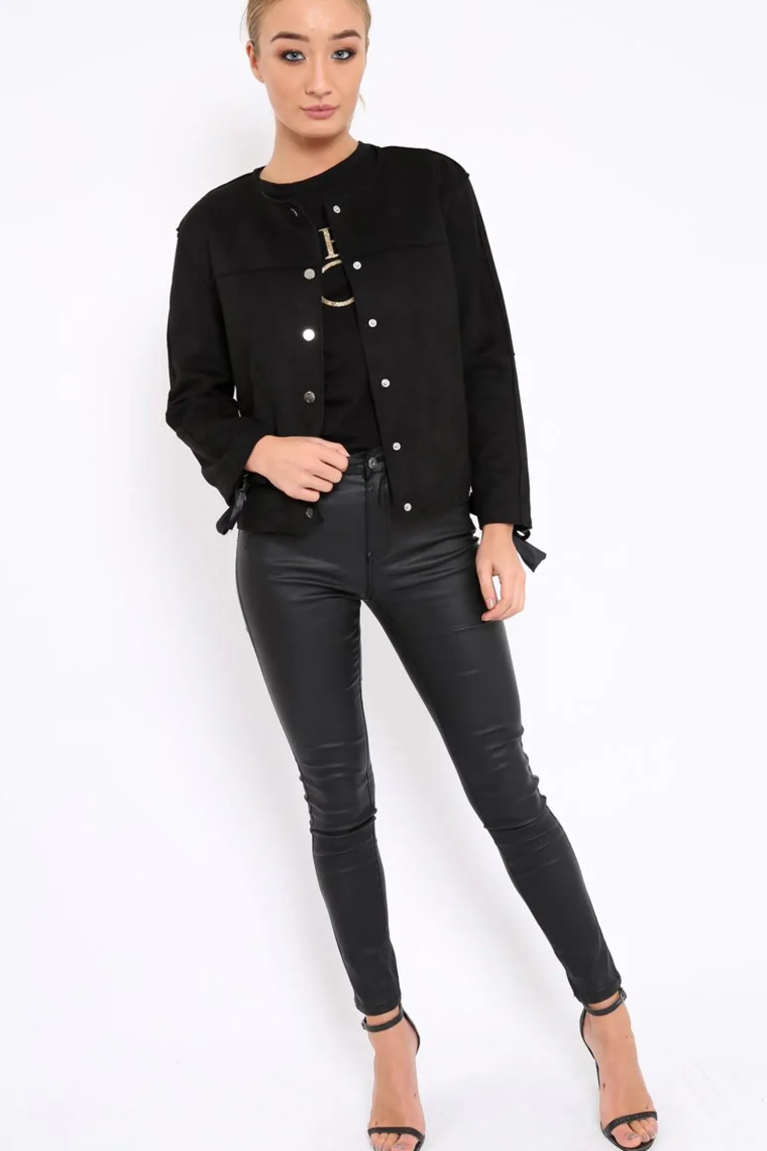 Rebellious Fashion Black Suedette Lace Back Jacket - Karey