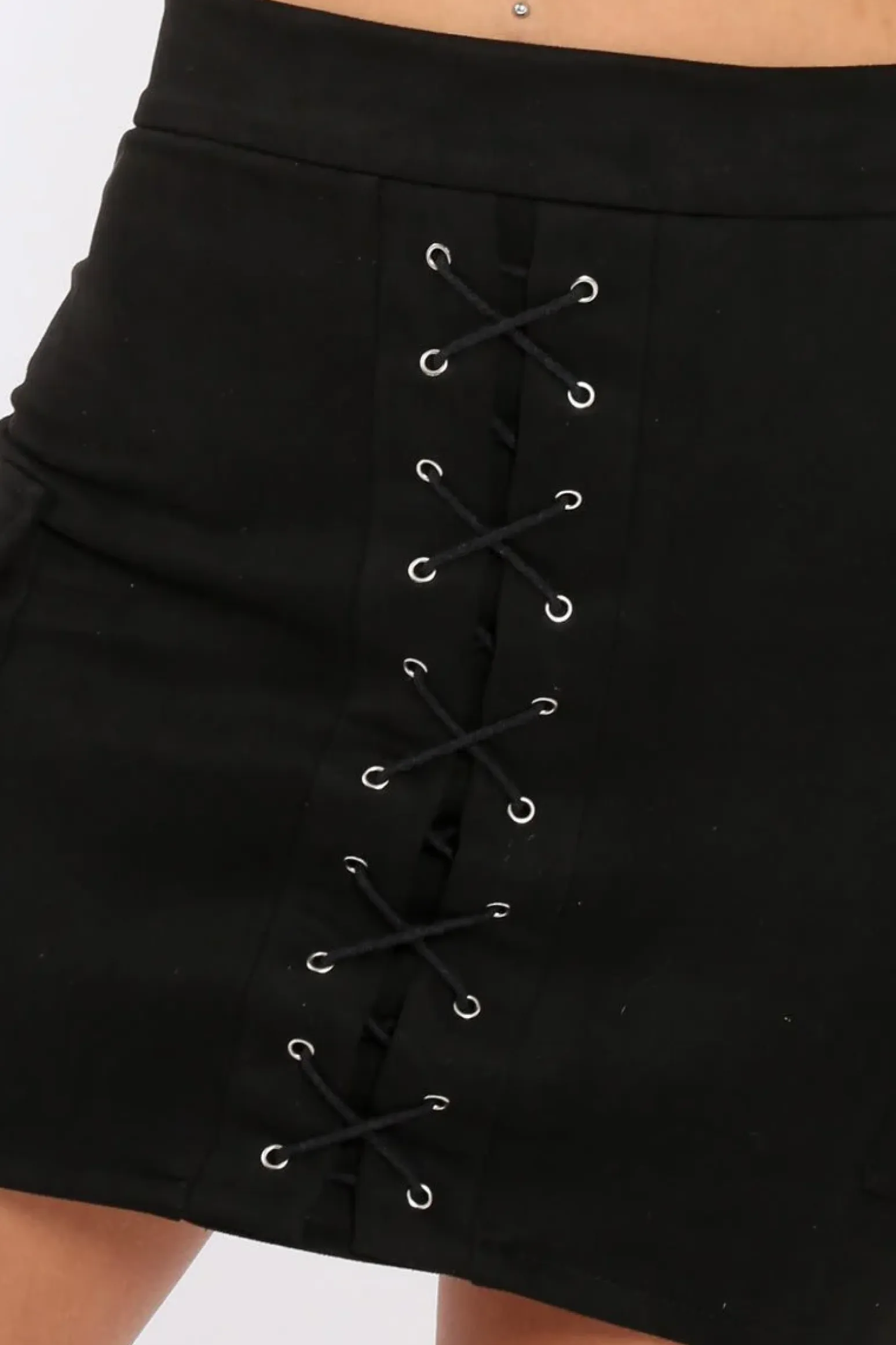 Rebellious Fashion Black Suedette Lace Up Skirt - Ressie