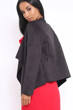 Rebellious Fashion Black Suedette Waterfall Jacket - Kallie