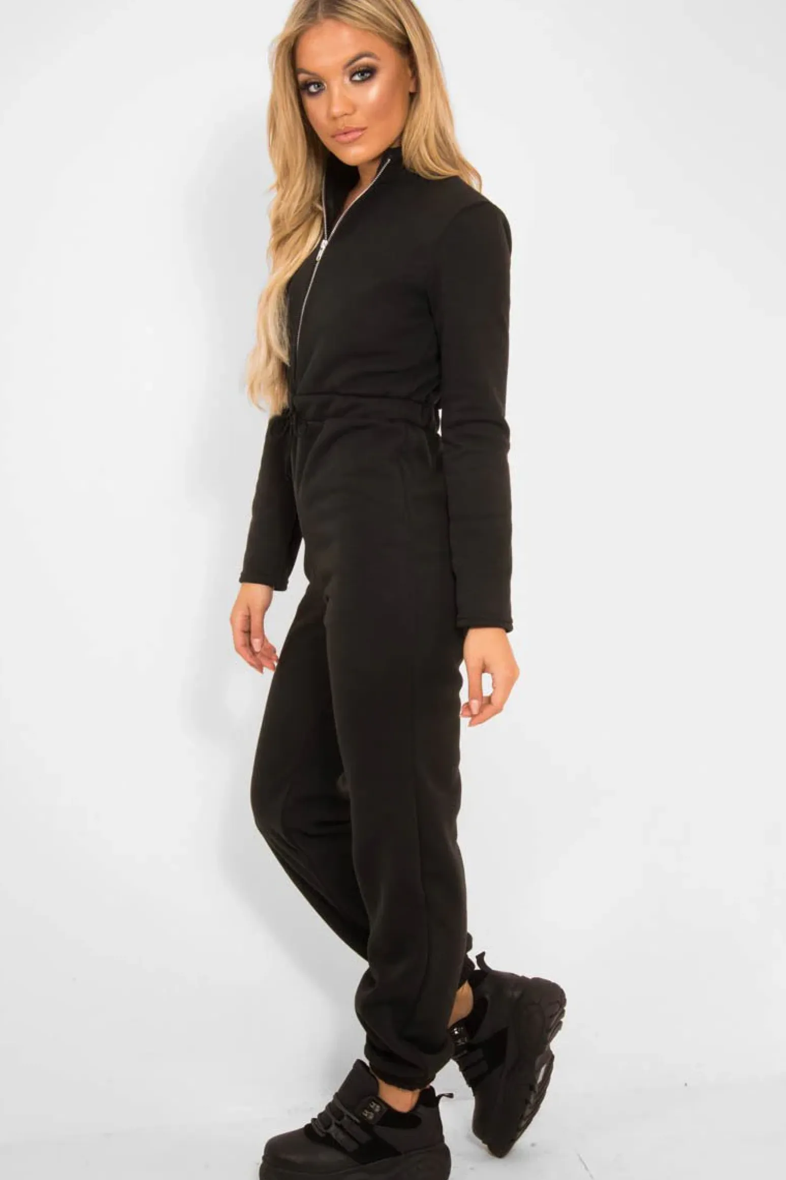 Rebellious Fashion Black Sweat Drawstring Waist Jumpsuit - Darrah