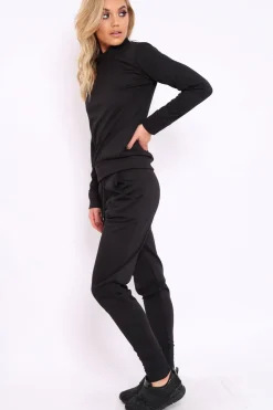 Rebellious Fashion Black Sweatshirt and Joggers Loungewear Set - Evalin
