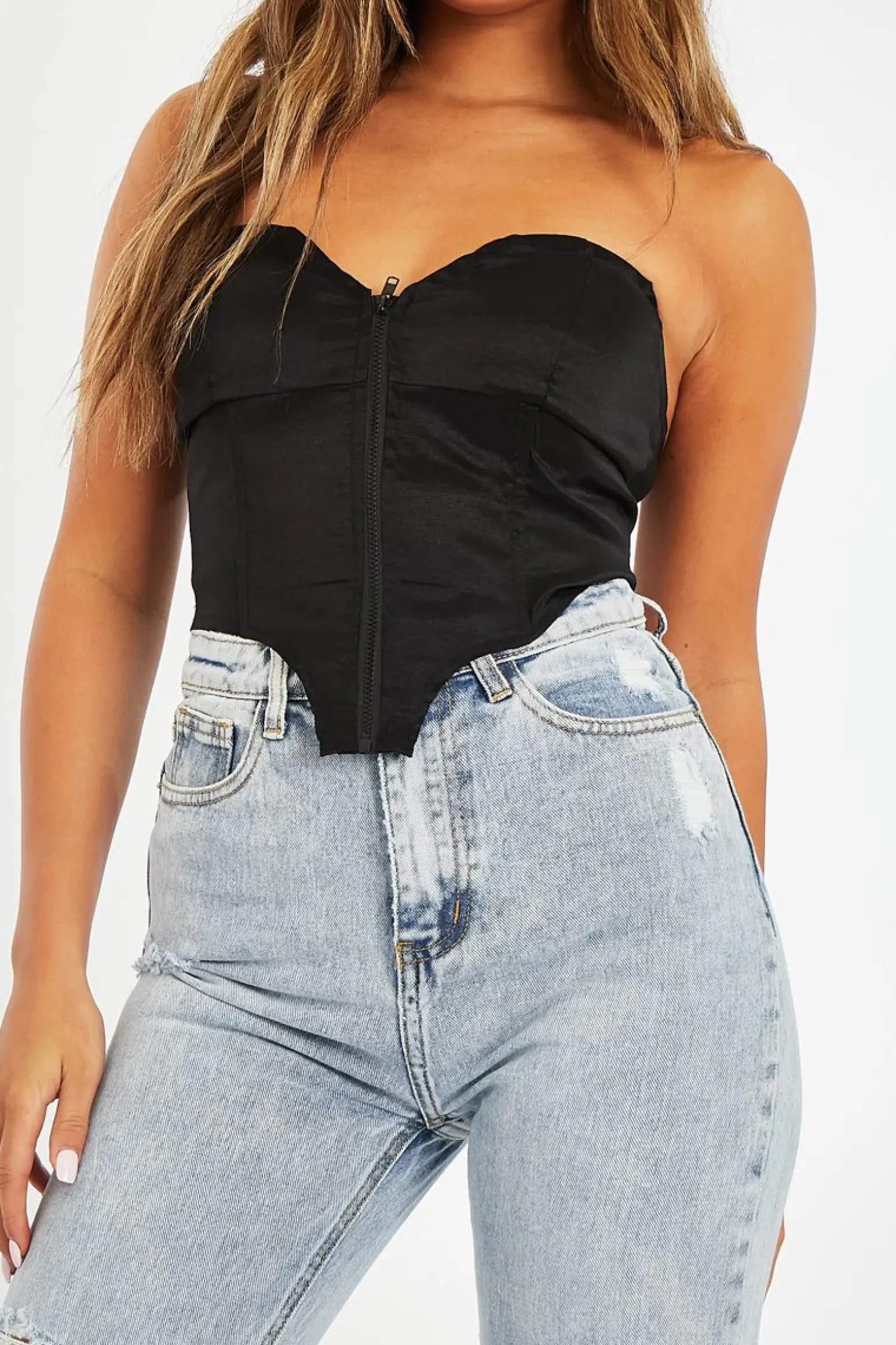 Rebellious Fashion Black Taffeta Sheen Finish Corset Top - Arami