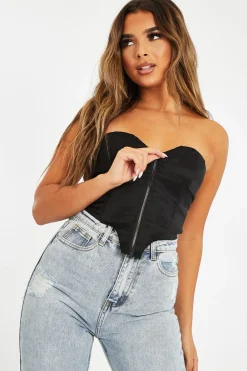 Rebellious Fashion Black Taffeta Sheen Finish Corset Top - Arami