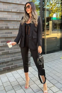 Rebellious Fashion Black Tailored Blazer And Trouser Set - Raea