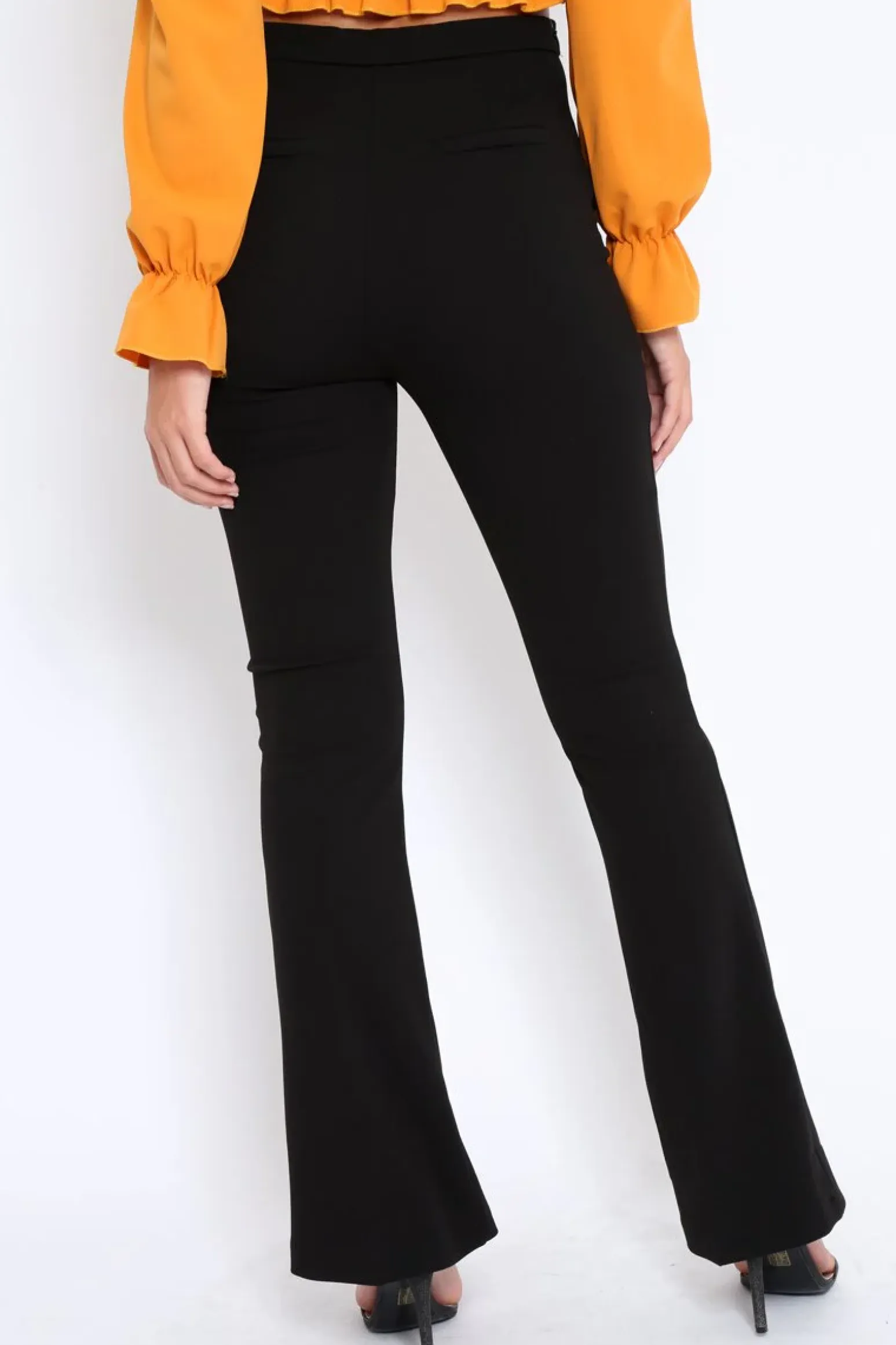 Rebellious Fashion Black Tailored High Waist Flare Trousers - Adela