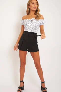 Rebellious Fashion Black Tailored Pleat Front Belted Shorts - Immi