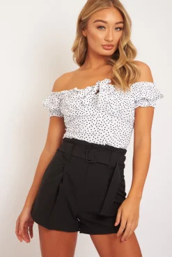 Rebellious Fashion Black Tailored Pleat Front Belted Shorts - Immi