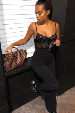 Rebellious Fashion Black Tailored Wide Leg Belted Trousers - Chenelle
