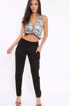 Rebellious Fashion Black Tapered Leg Trousers - Rennie