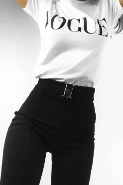 Rebellious Fashion Black Tapered Trousers With Gold Buckle - Zyana