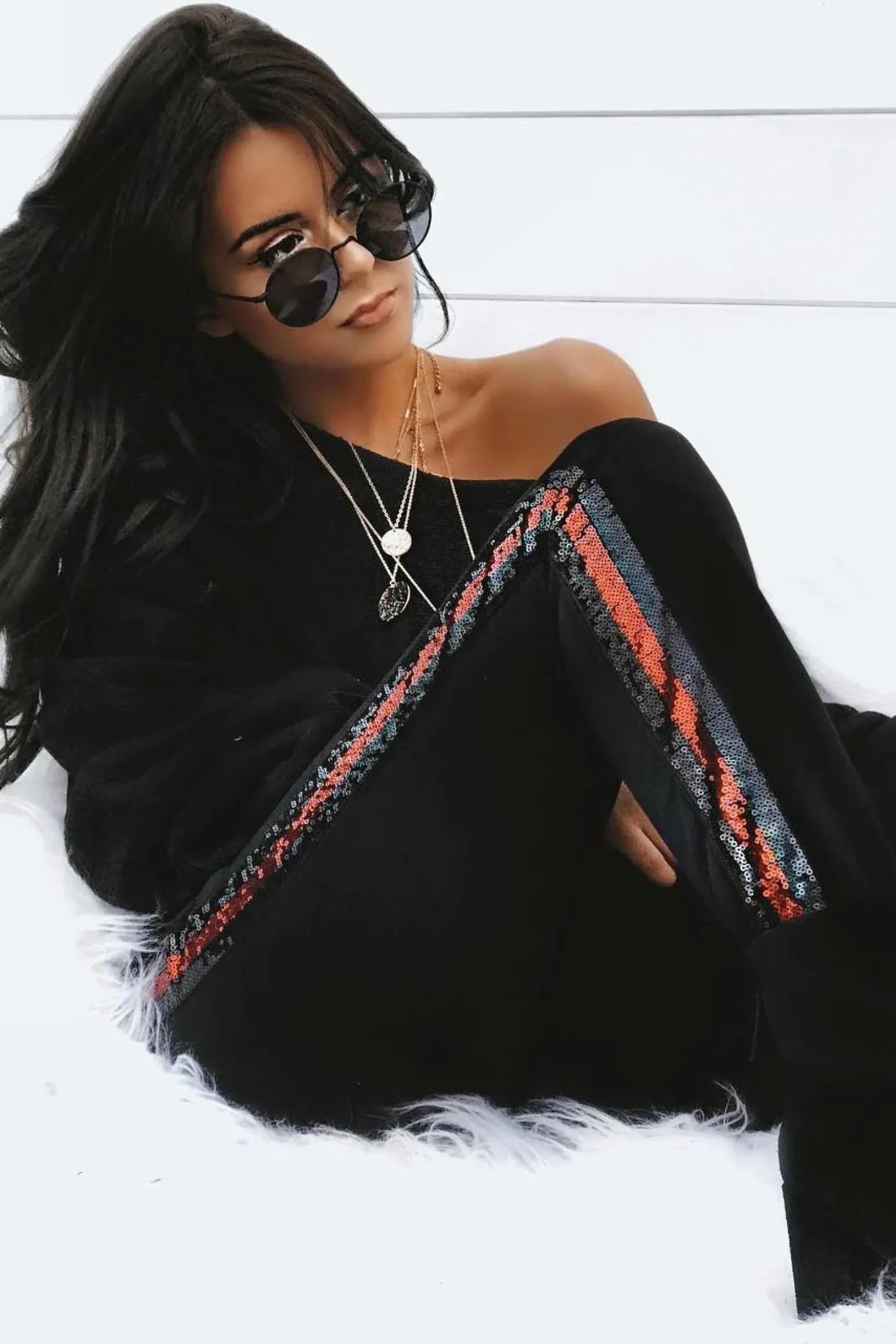 Rebellious Fashion Black Tapered Trousers with Red and Black Sequin Side Stripes - Halli