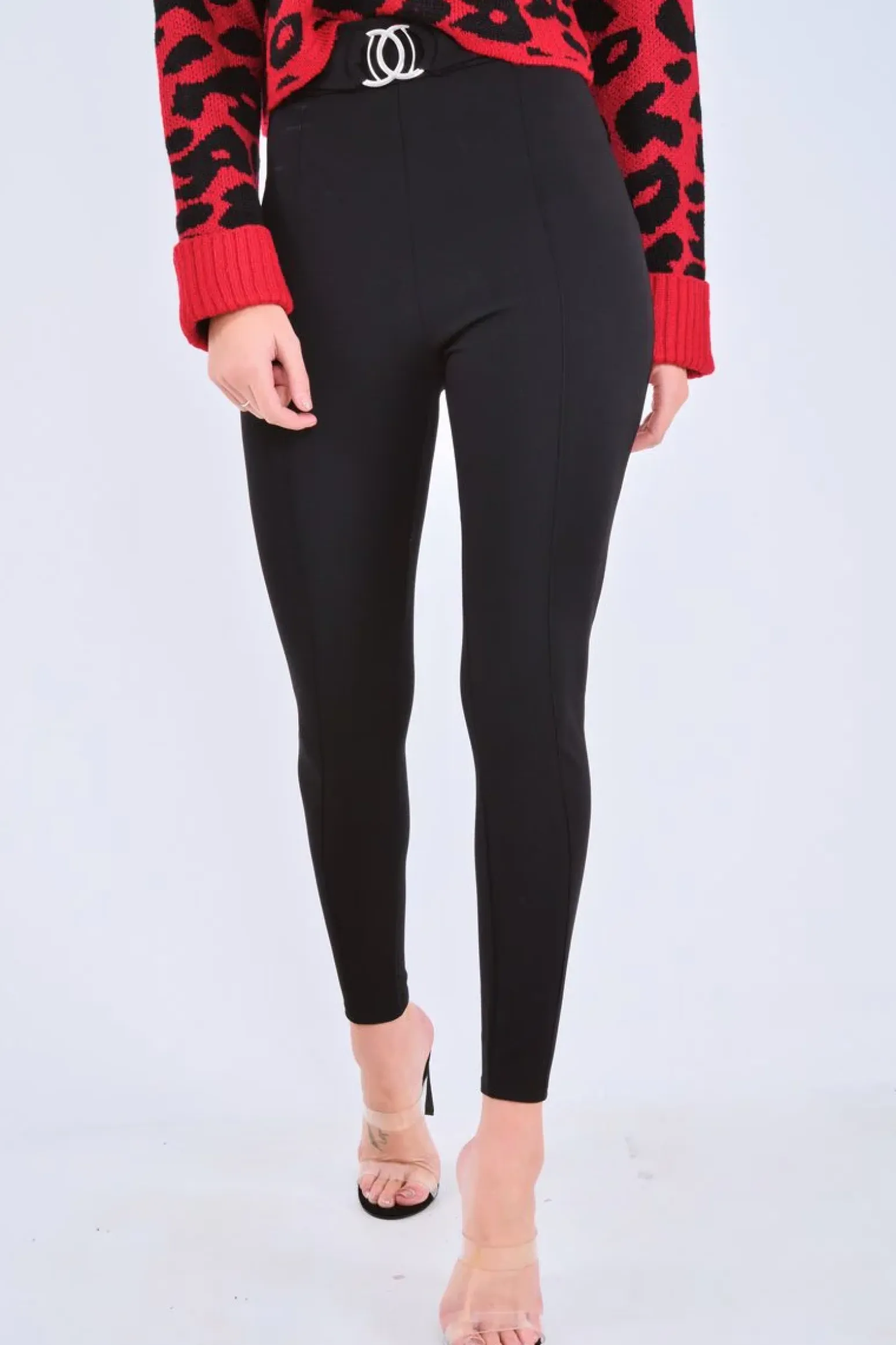 Rebellious Fashion Black Tapered Trousers With Silver Buckle - Zyana
