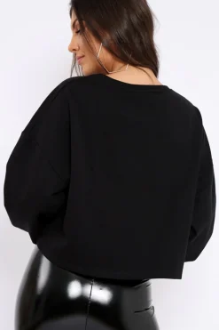 Rebellious Fashion Black Tassel Front Cropped Jumper - Cosima