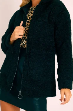 Rebellious Fashion Black Teddy Zip Jacket - Rien