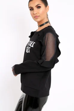 Rebellious Fashion Black The Future Is Female Fishnet Frill Jumper - Jaeonna