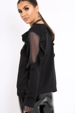 Rebellious Fashion Black The Future Is Female Fishnet Frill Jumper - Jaeonna