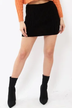 Rebellious Fashion Black Thick Knit Bodycon Skirt - Kristy