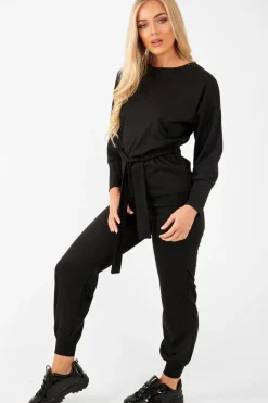 Rebellious Fashion Black Tie at Waist Tracksuit - Sammie