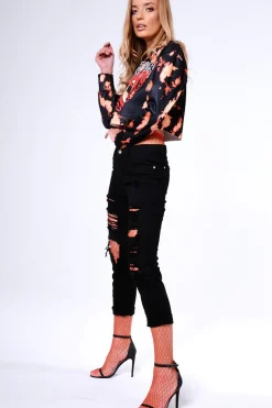 Rebellious Fashion Black Tie Dye Cropped Champion Graphic Hoodie - Lauren