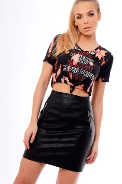 Rebellious Fashion Black Tie Dye Slogan Print Crop Top - Jaiden