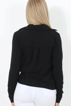 Rebellious Fashion Black Tie Front Blouse - Becky