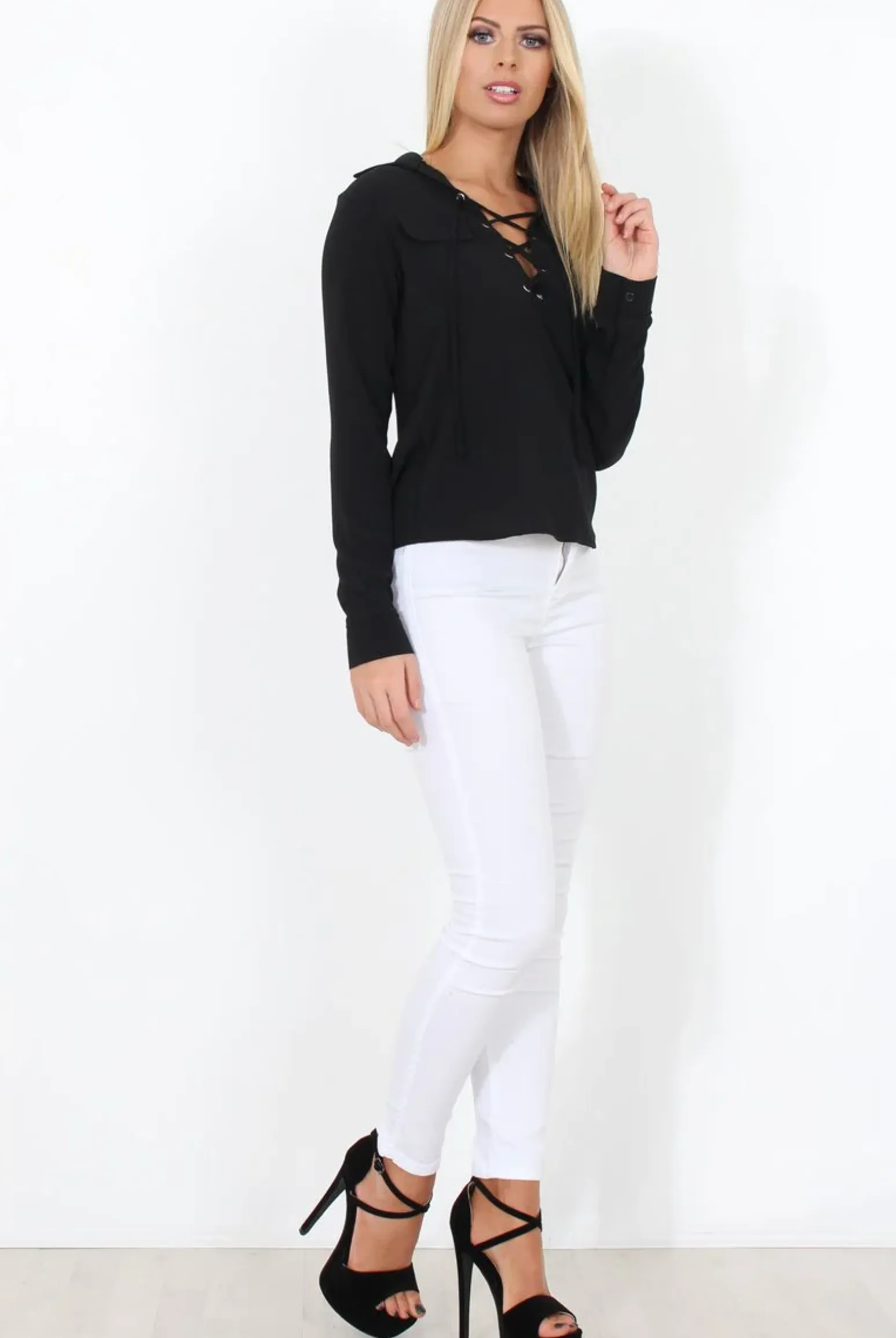 Rebellious Fashion Black Tie Front Blouse - Becky