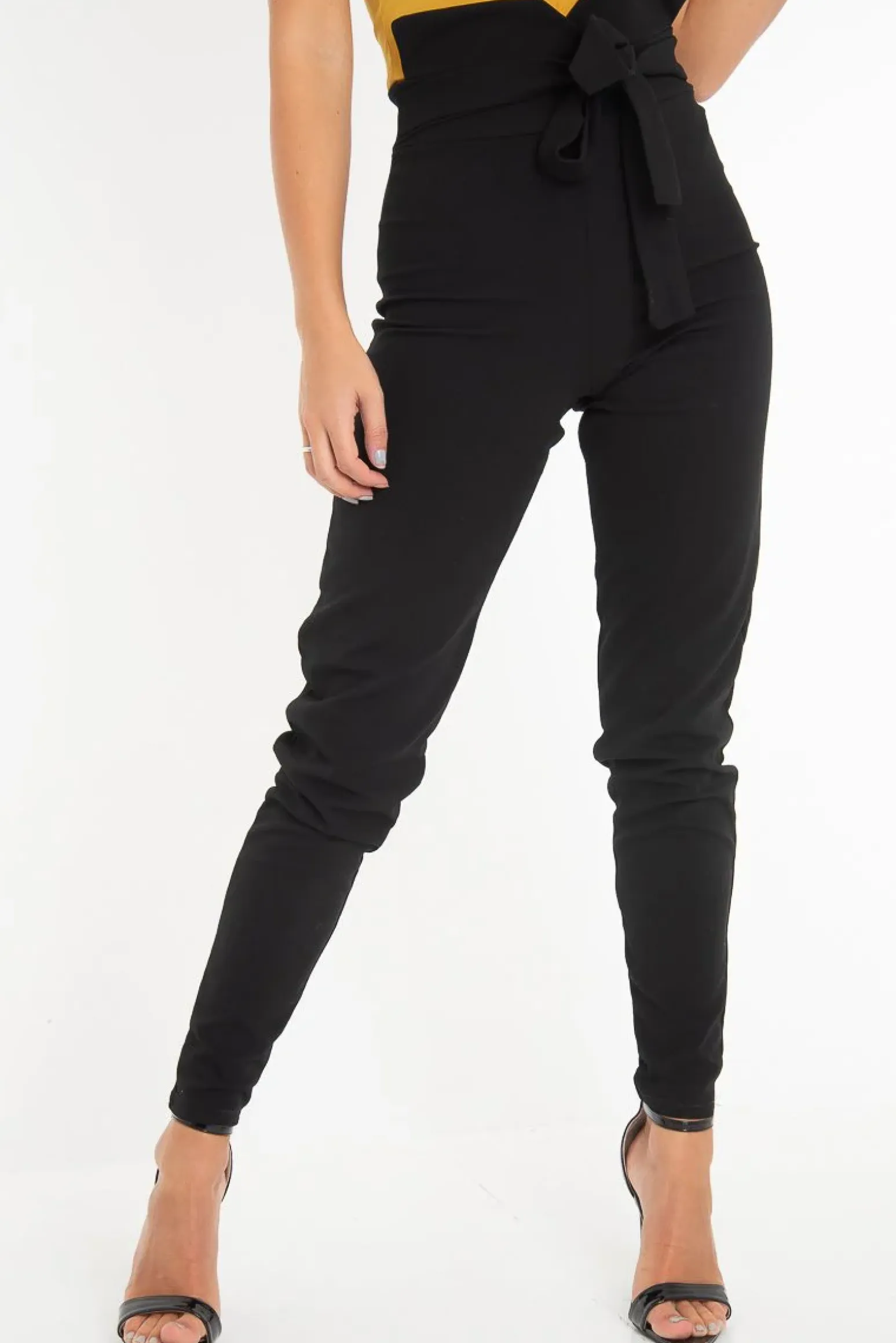 Rebellious Fashion Black Tie Front Crepe Cigarette Trousers - Ryanne