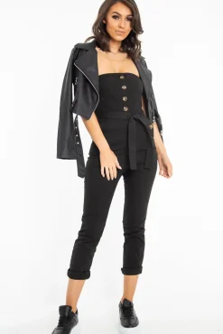 Rebellious Fashion Black Tie Waist Sleeveless Jumpsuit - Tamya