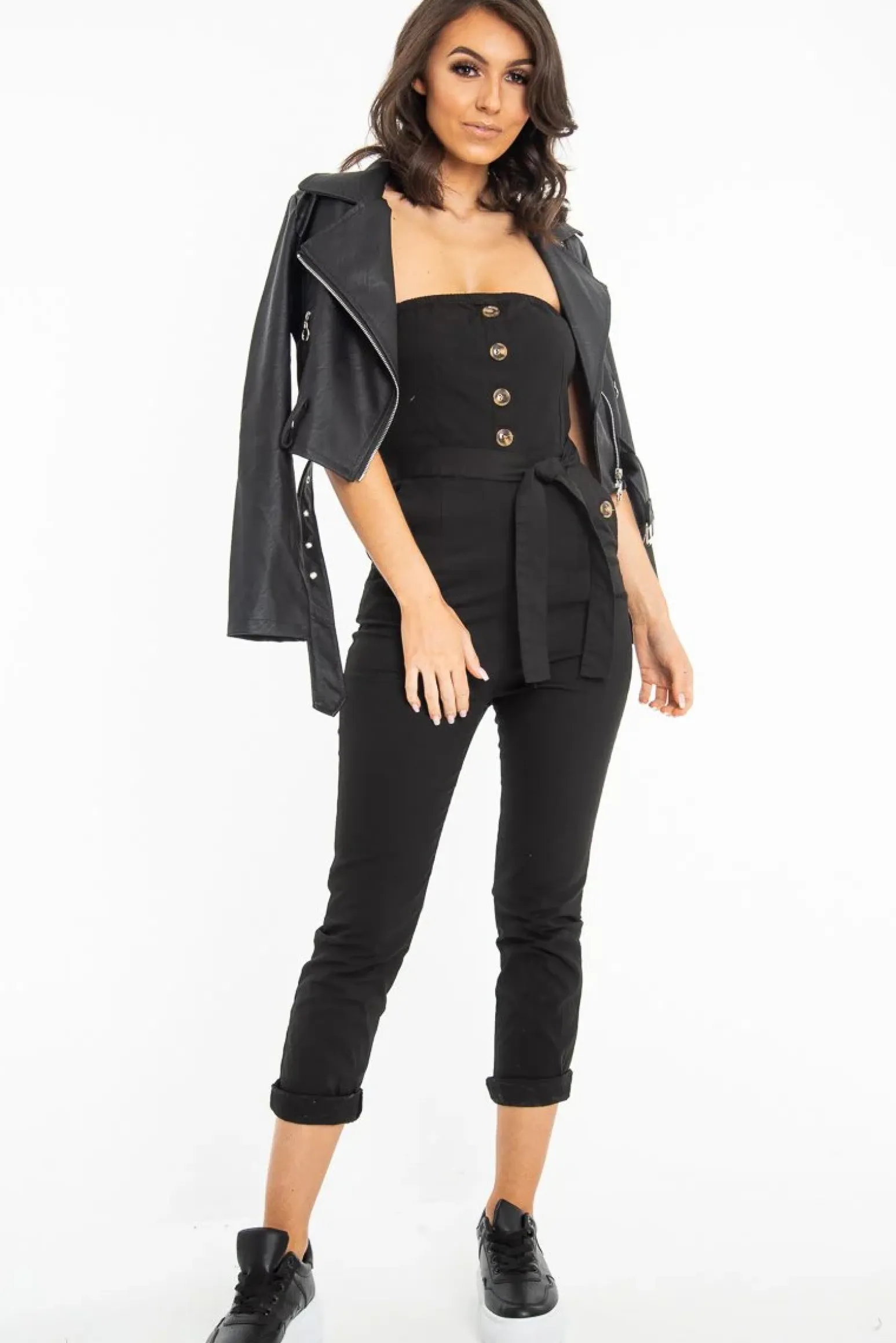 Rebellious Fashion Black Tie Waist Sleeveless Jumpsuit - Tamya