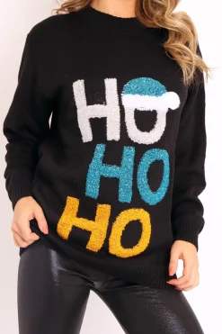 Rebellious Fashion Black Tinsel 'Ho Ho Ho' Christmas Jumper - Mayana