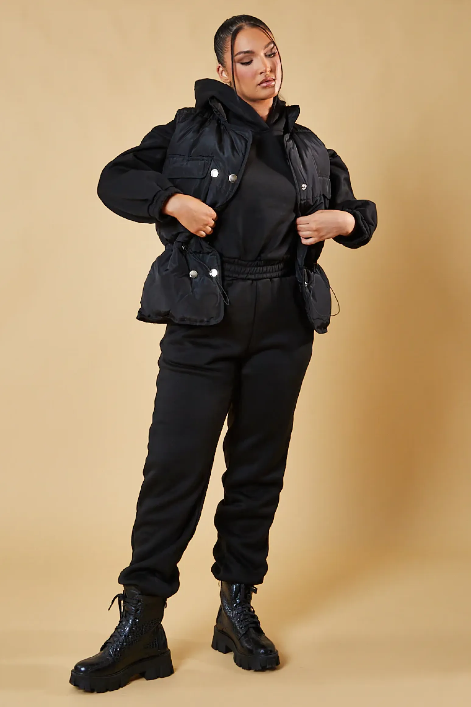 Rebellious Fashion Black Toggle Detail Cropped Gilet - Florence