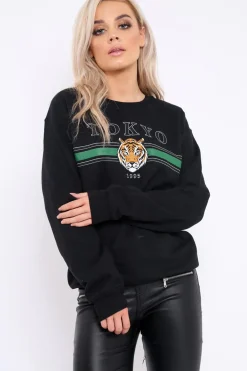 Rebellious Fashion Black Tokyo Slogan Sweatshirt - Lilah