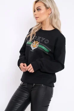 Rebellious Fashion Black Tokyo Slogan Sweatshirt - Lilah