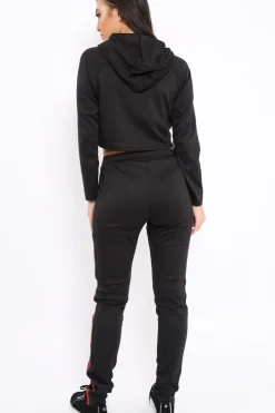 Rebellious Fashion Black Tracksuit with Khaki and Red Side Stripe - Beatrix