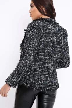 Rebellious Fashion Black Tweed Blazer - Rubi