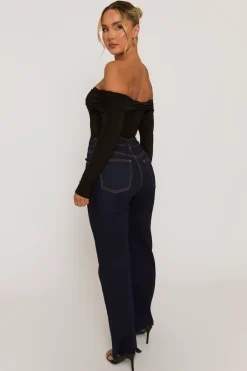 Rebellious Fashion Black Twist Bardot Bodysuit - Luiza