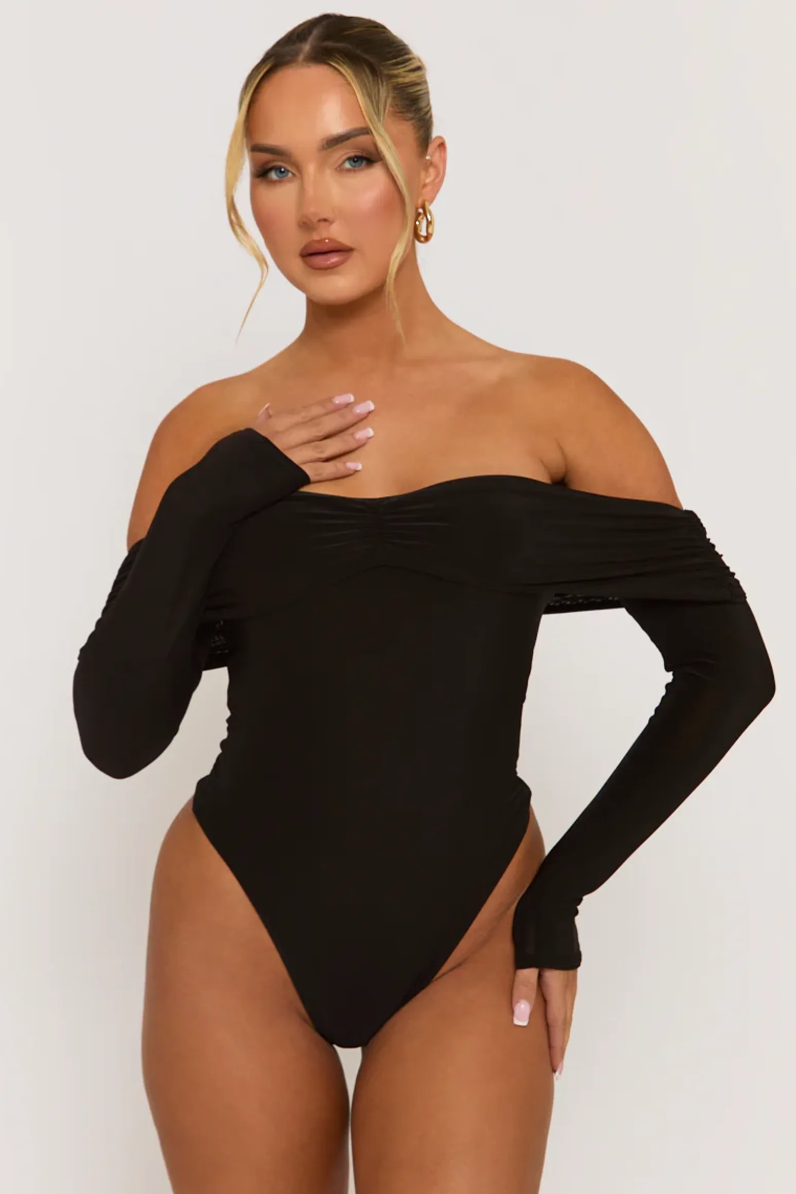 Rebellious Fashion Black Twist Bardot Bodysuit - Luiza