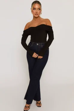 Rebellious Fashion Black Twist Bardot Bodysuit - Luiza