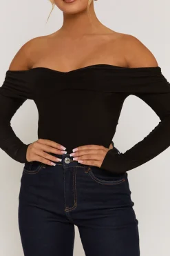 Rebellious Fashion Black Twist Bardot Bodysuit - Luiza