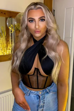 Rebellious Fashion Black Under Boob Halterneck Corset Crop Top - Kass