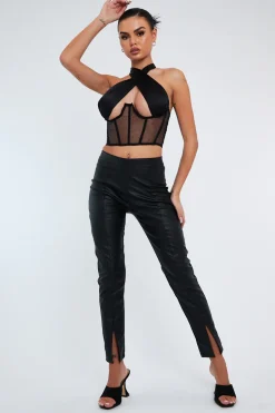 Rebellious Fashion Black Under Boob Halterneck Corset Crop Top - Kass