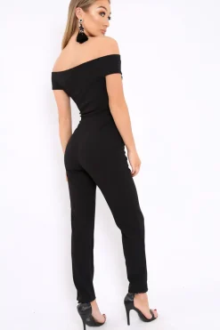 Rebellious Fashion Black V Bardot Jumpsuit - Izzabell