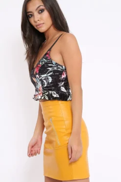 Rebellious Fashion Black Velvet Floral Cami Crop Top - Jojo
